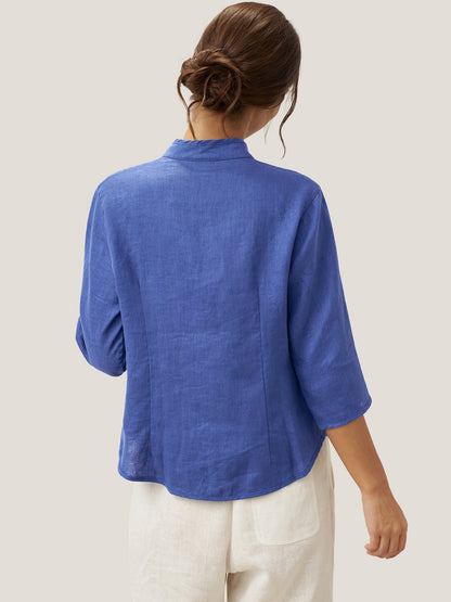 100% Linen Hand Button Fitted Jacket AMELIA LINTICO