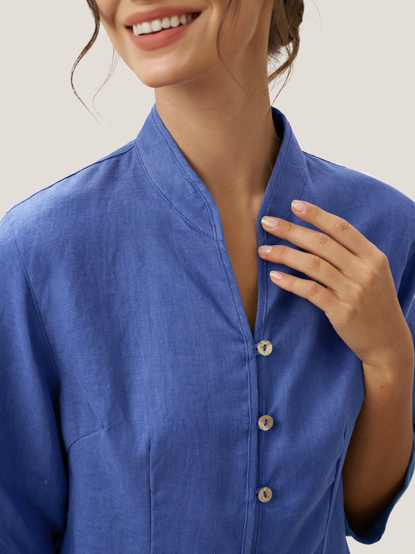 100% Linen Hand Button Fitted Jacket AMELIA LINTICO