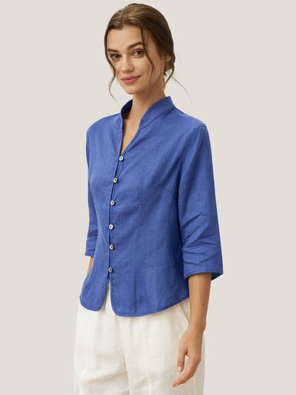 100% Linen Hand Button Fitted Jacket AMELIA LINTICO