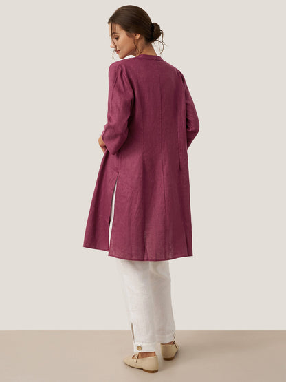 100% Linen Hand Button Long Top DILLON LINTICO