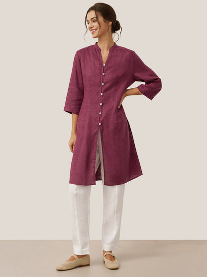100% Linen Hand Button Long Top DILLON LINTICO