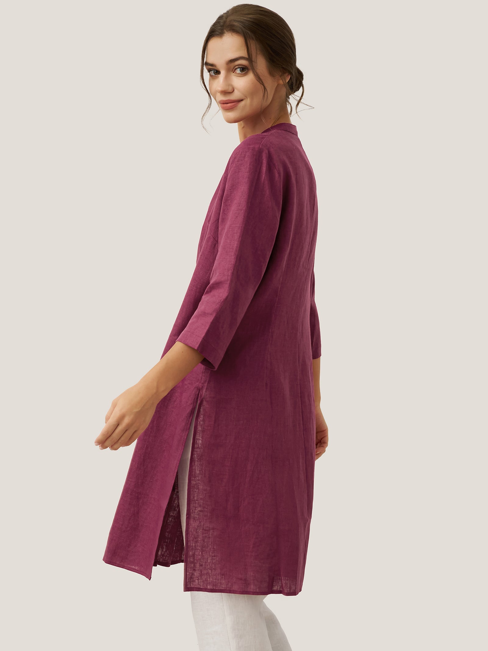 100% Linen Hand Button Long Top DILLON LINTICO