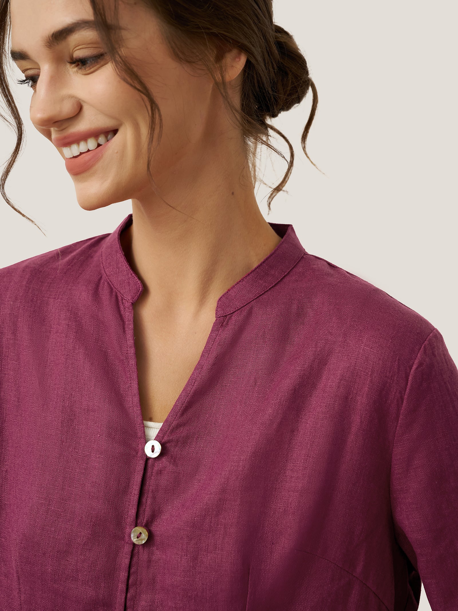 100% Linen Hand Button Long Top DILLON LINTICO