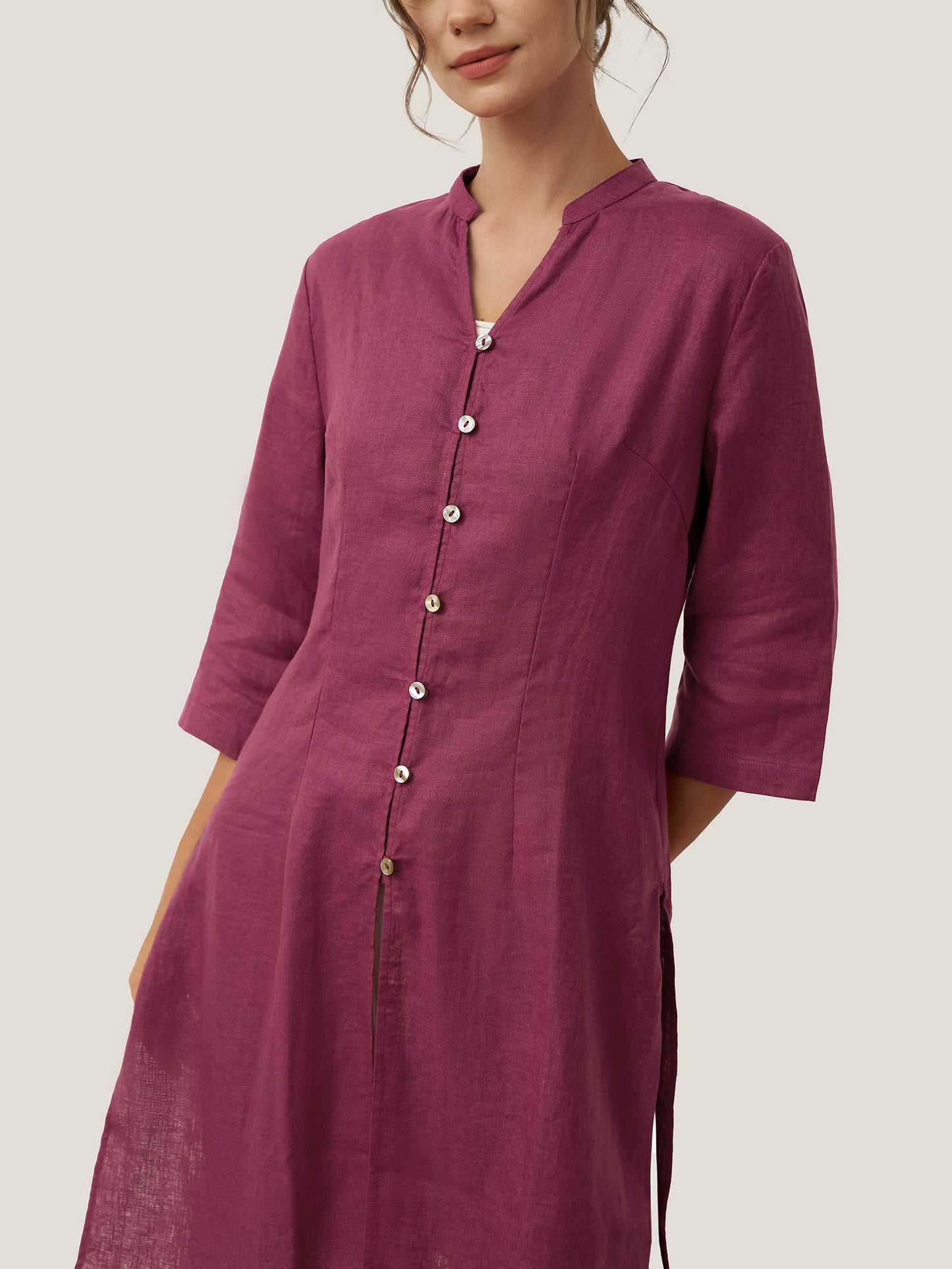100% Linen Hand Button Long Top DILLON LINTICO