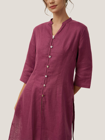 100% Linen Hand Button Long Top DILLON LINTICO