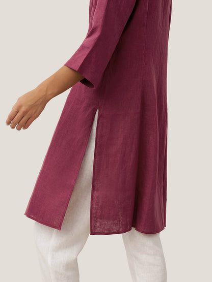 100% Linen Hand Button Long Top DILLON LINTICO