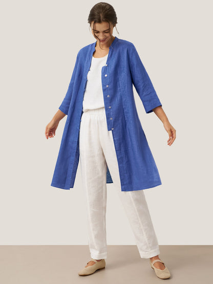 100% Linen Hand Button Long Top DILLON LINTICO