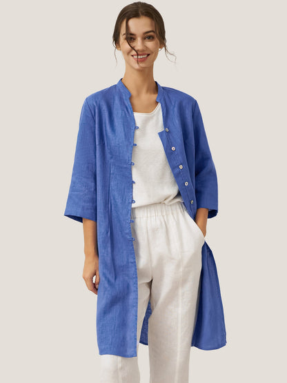 100% Linen Hand Button Long Top DILLON LINTICO