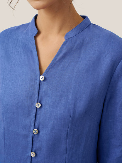 100% Linen Hand Button Long Top DILLON LINTICO