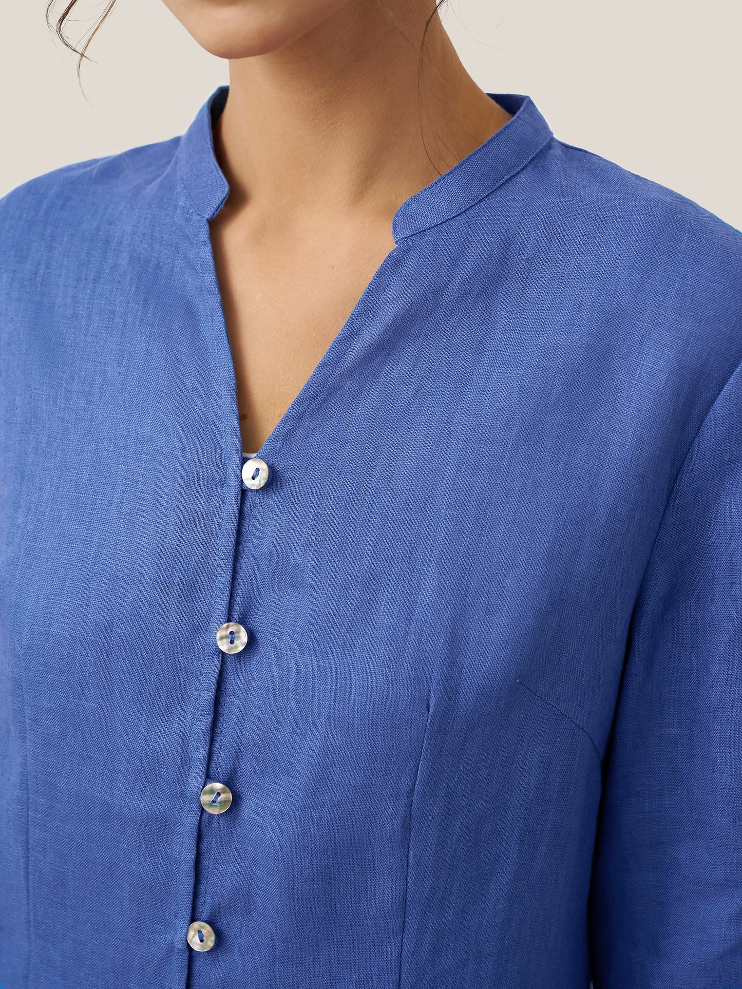 100% Linen Hand Button Long Top DILLON LINTICO