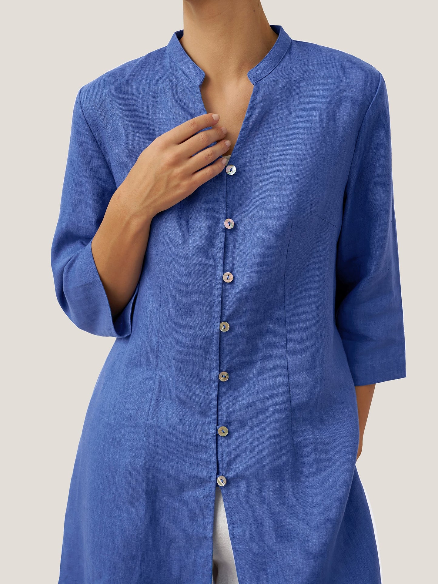 100% Linen Hand Button Long Top DILLON LINTICO
