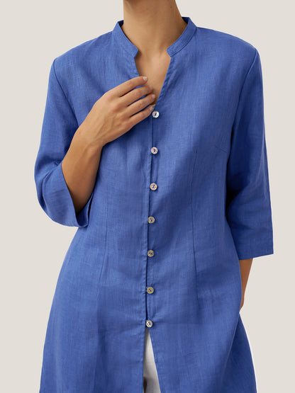 100% Linen Hand Button Long Top DILLON LINTICO