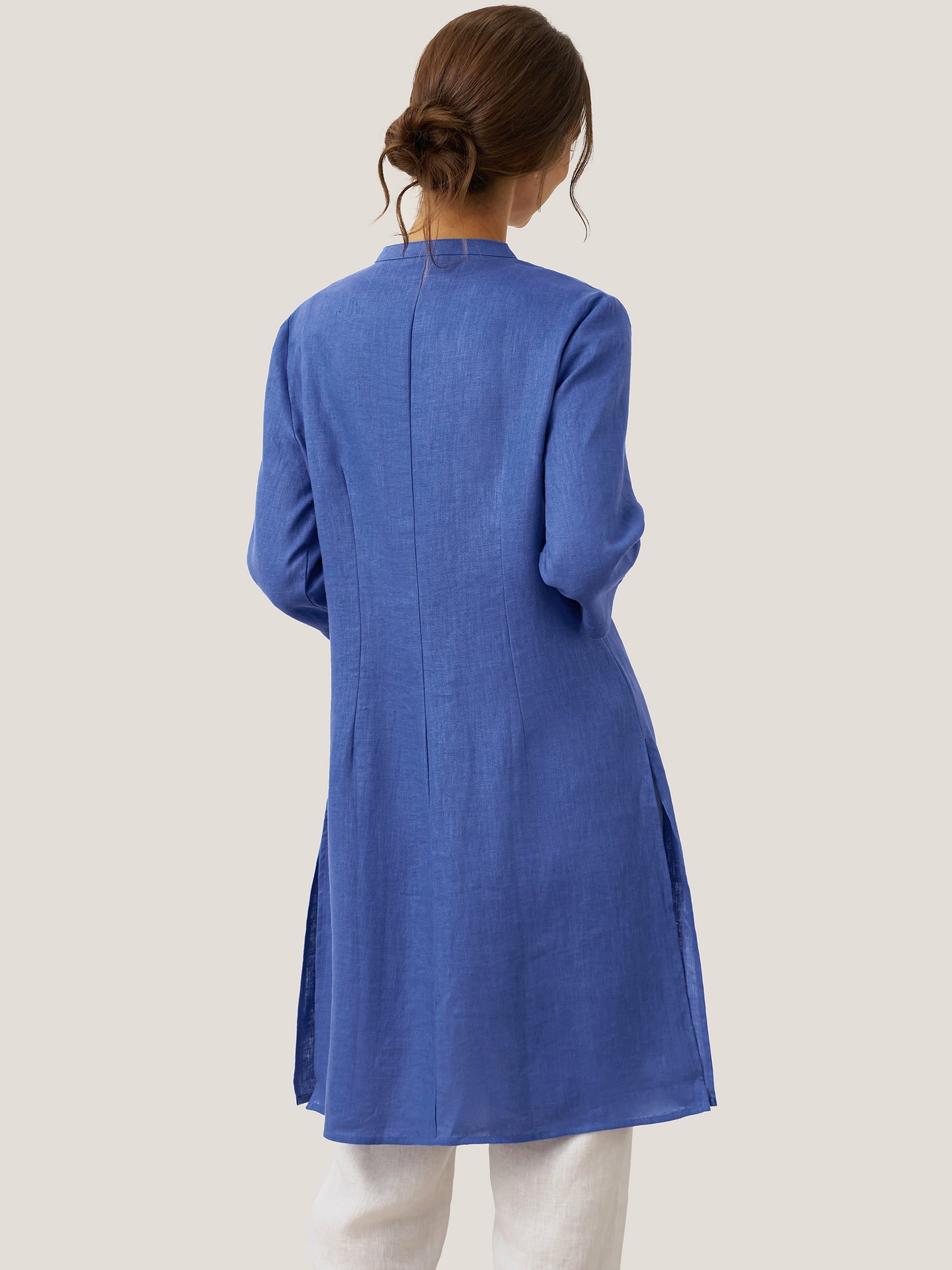100% Linen Hand Button Long Top DILLON LINTICO