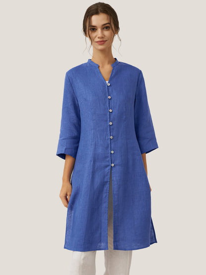 100% Linen Hand Button Long Top DILLON LINTICO