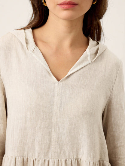 100% Linen Sculpted-Hood Caftan Maxi Dress LINETTE