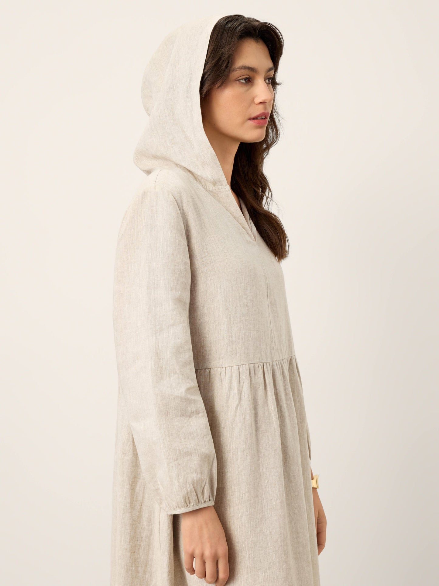 100% Linen Sculpted-Hood Caftan Maxi Dress LINETTE