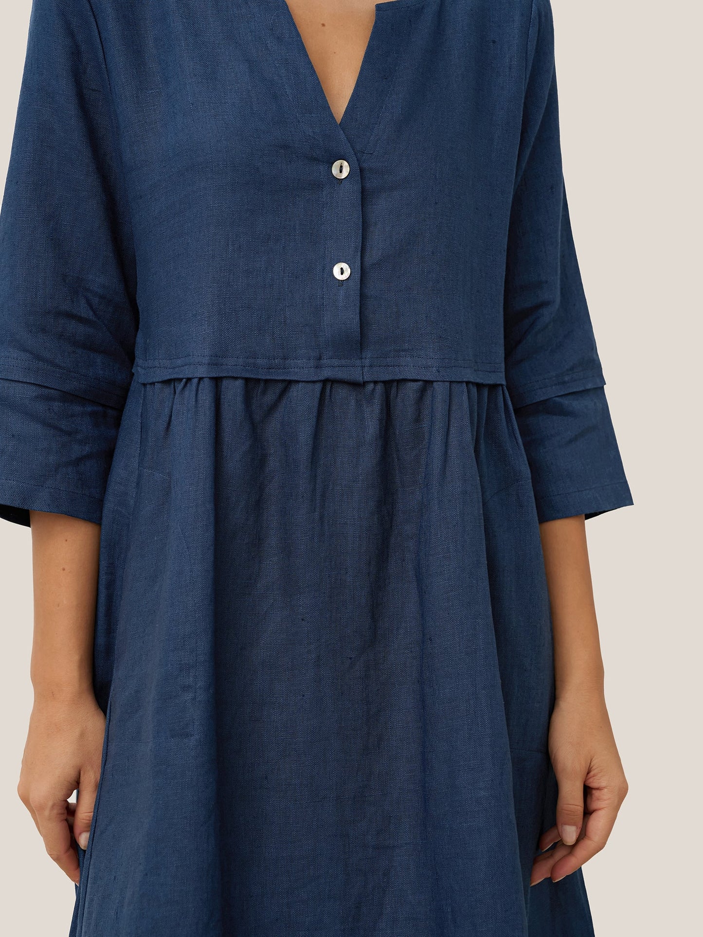100% Linen Loose Fit Button Waist Gathered Maxi Dress LUNA LINTICO