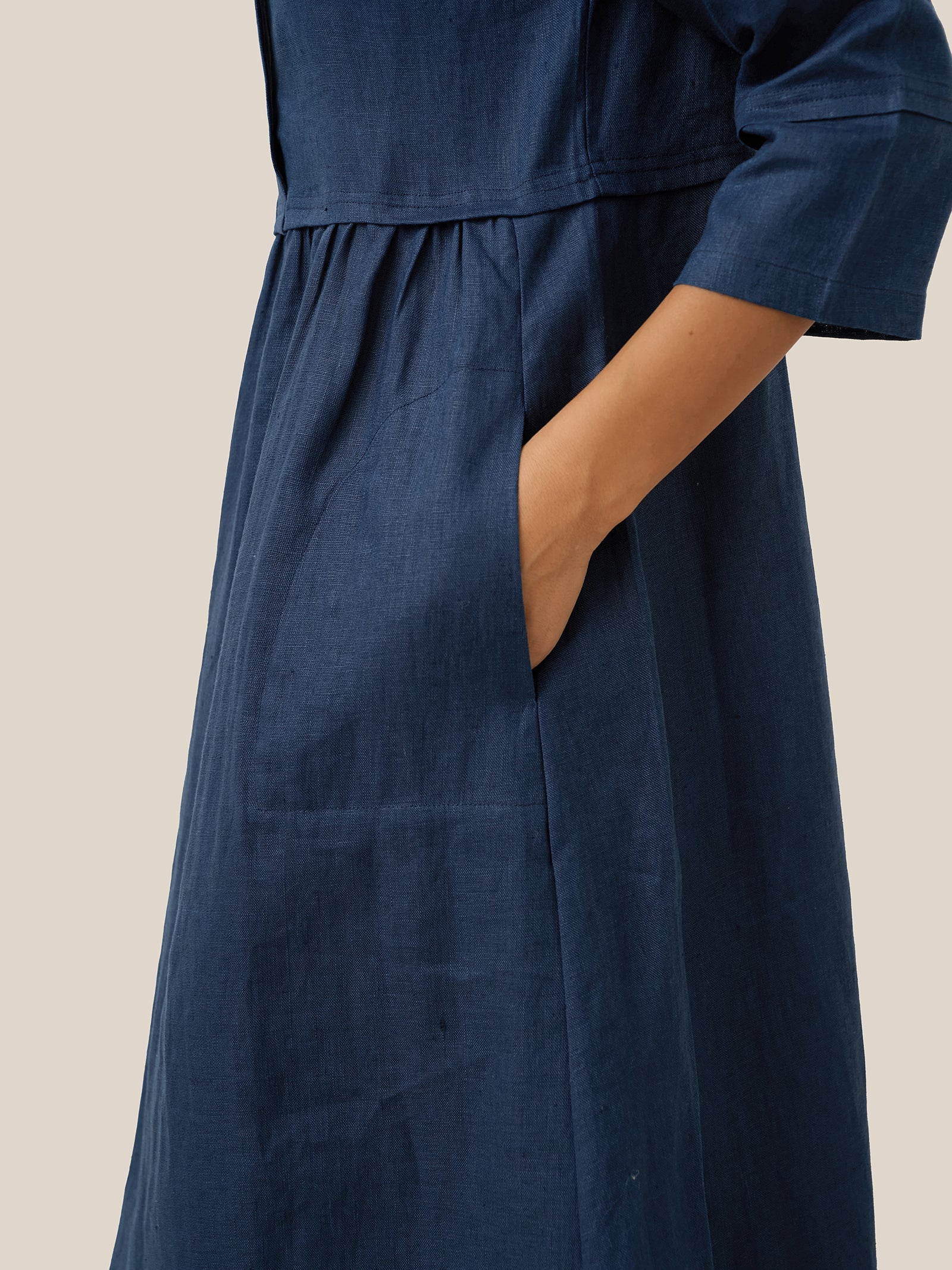 100% Linen Loose Fit Button Waist Gathered Maxi Dress LUNA LINTICO