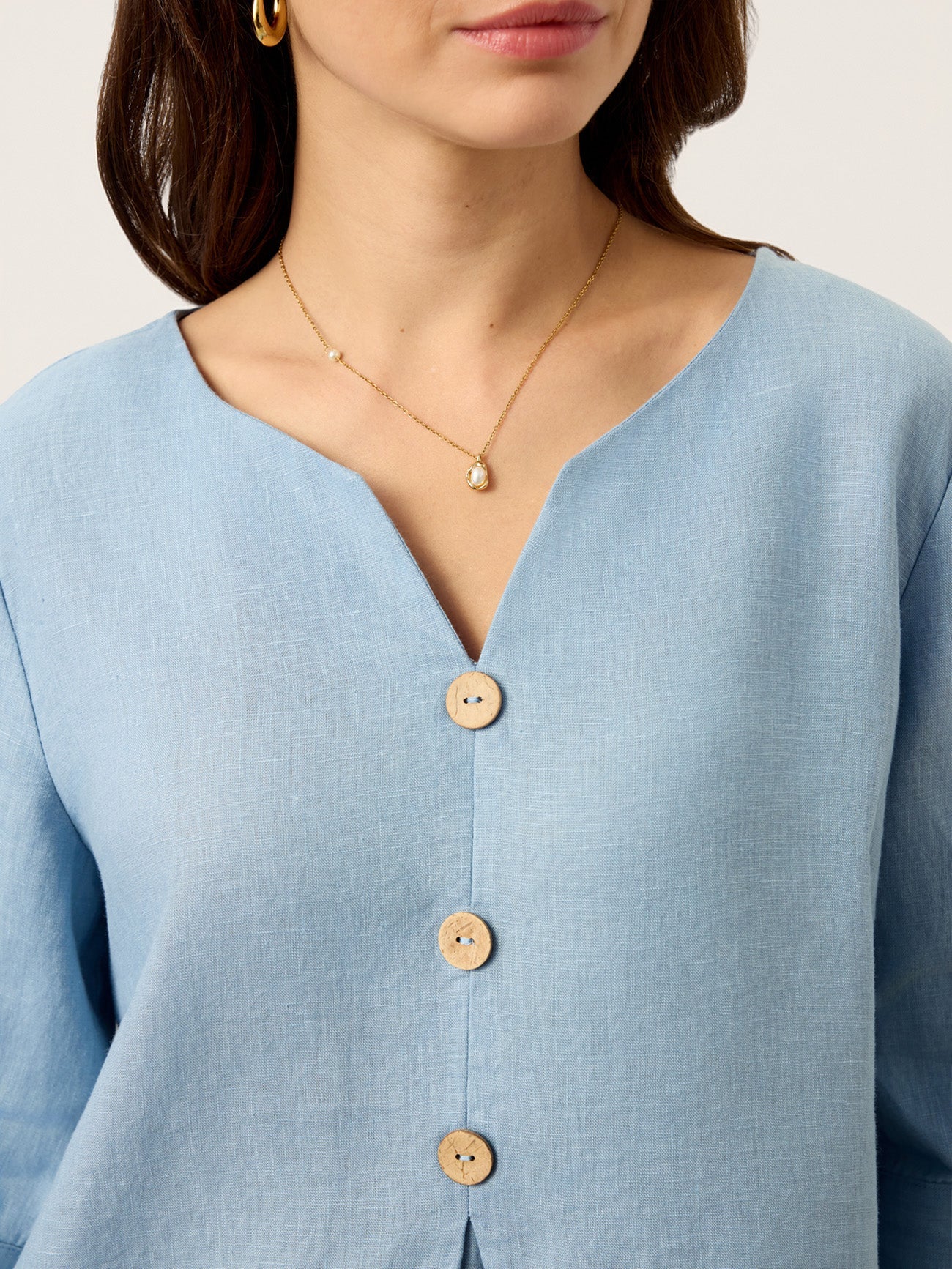 100% Linen Split Neck Inverted Pleat Top TABITHA LINTICO