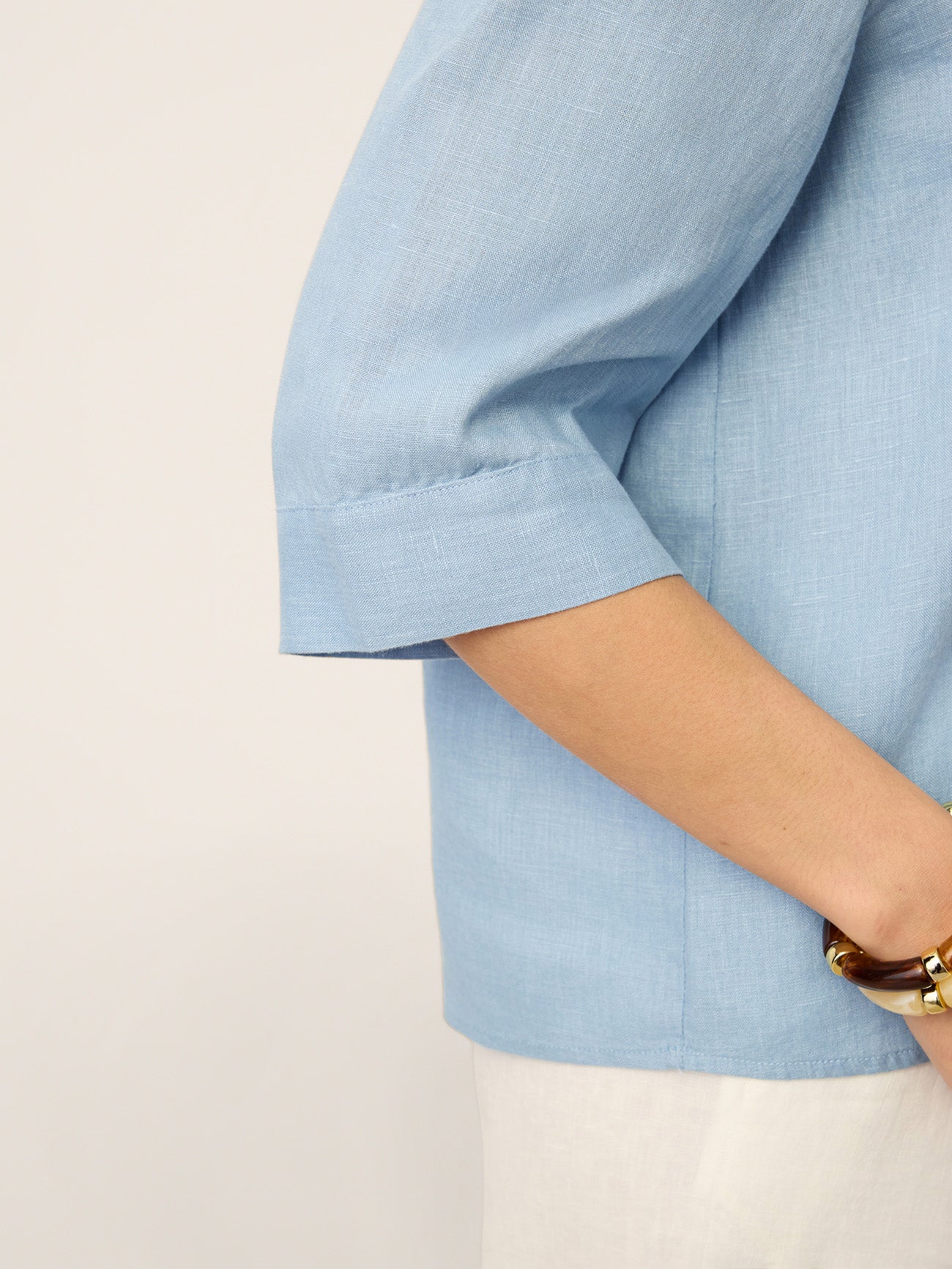 100% Linen Split Neck Inverted Pleat Top TABITHA LINTICO