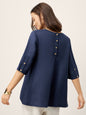 100% Linen Relaxed Back Button Top with Tab Sleeves SYLVANA LINTICO