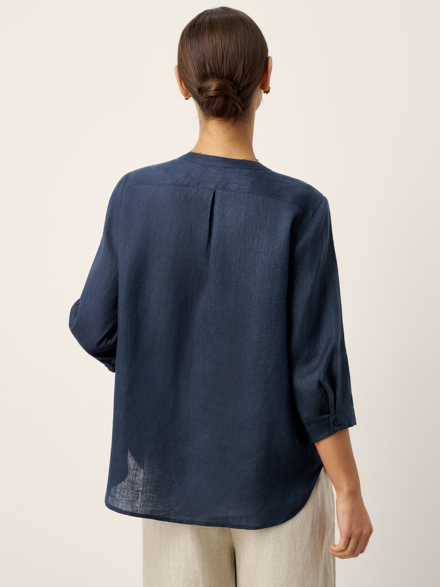 100% Linen Sculpted Accordion Pleat Crew Neck Shirt RANA LINTICO
