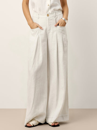 100% Linen Sculpted Pleat Elasticated Back Relaxed Pants VERIDIANA LINTICO
