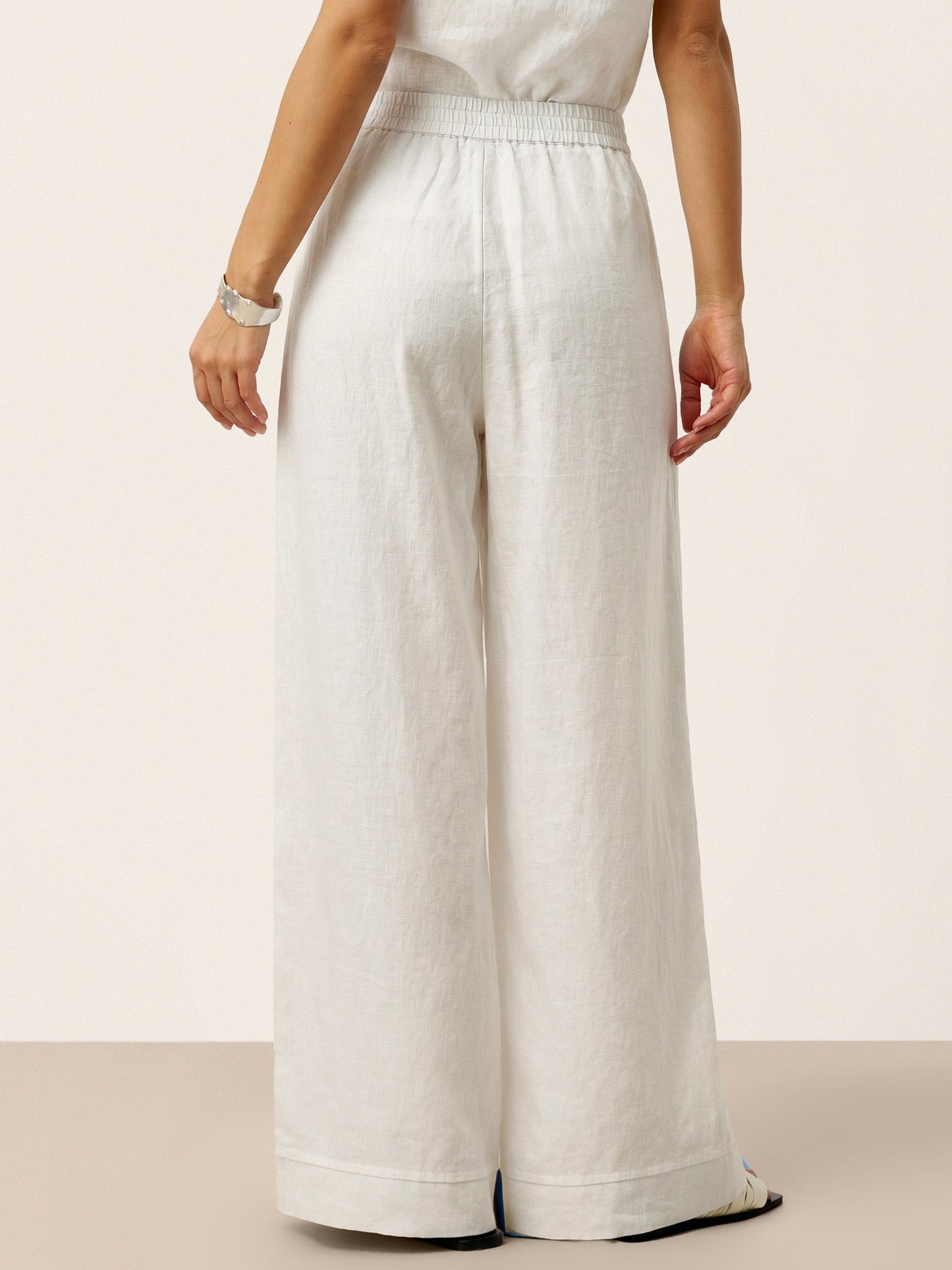 100% Linen Sculpted Pleat Elasticated Back Relaxed Pants VERIDIANA LINTICO