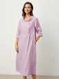100% Linen Rolled Collar Asymmetric Button Maxi Dress ELARAINE LINTICO