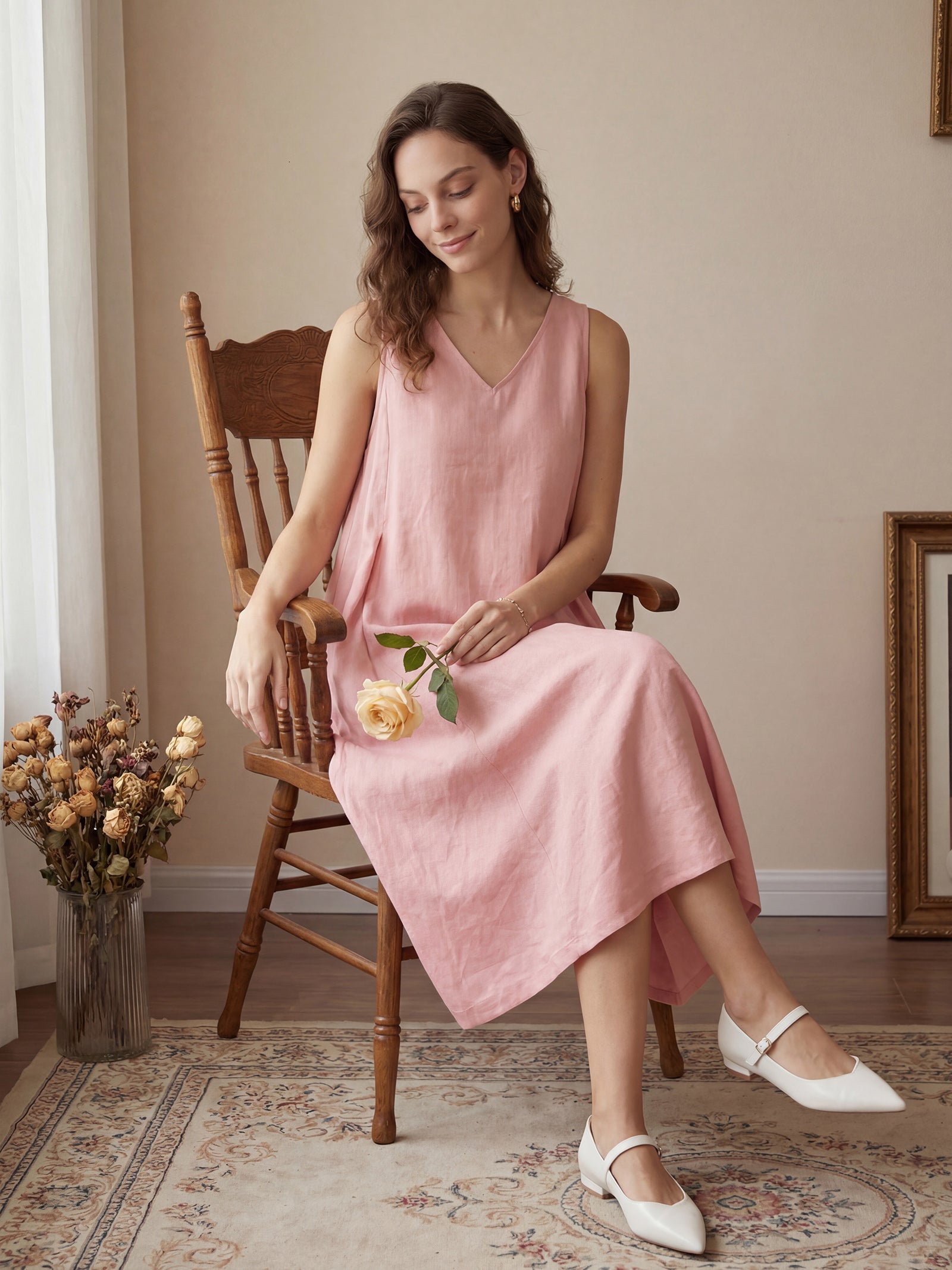 100% Linen Sleeveless A-Line Maxi Dress TARA LINTICO