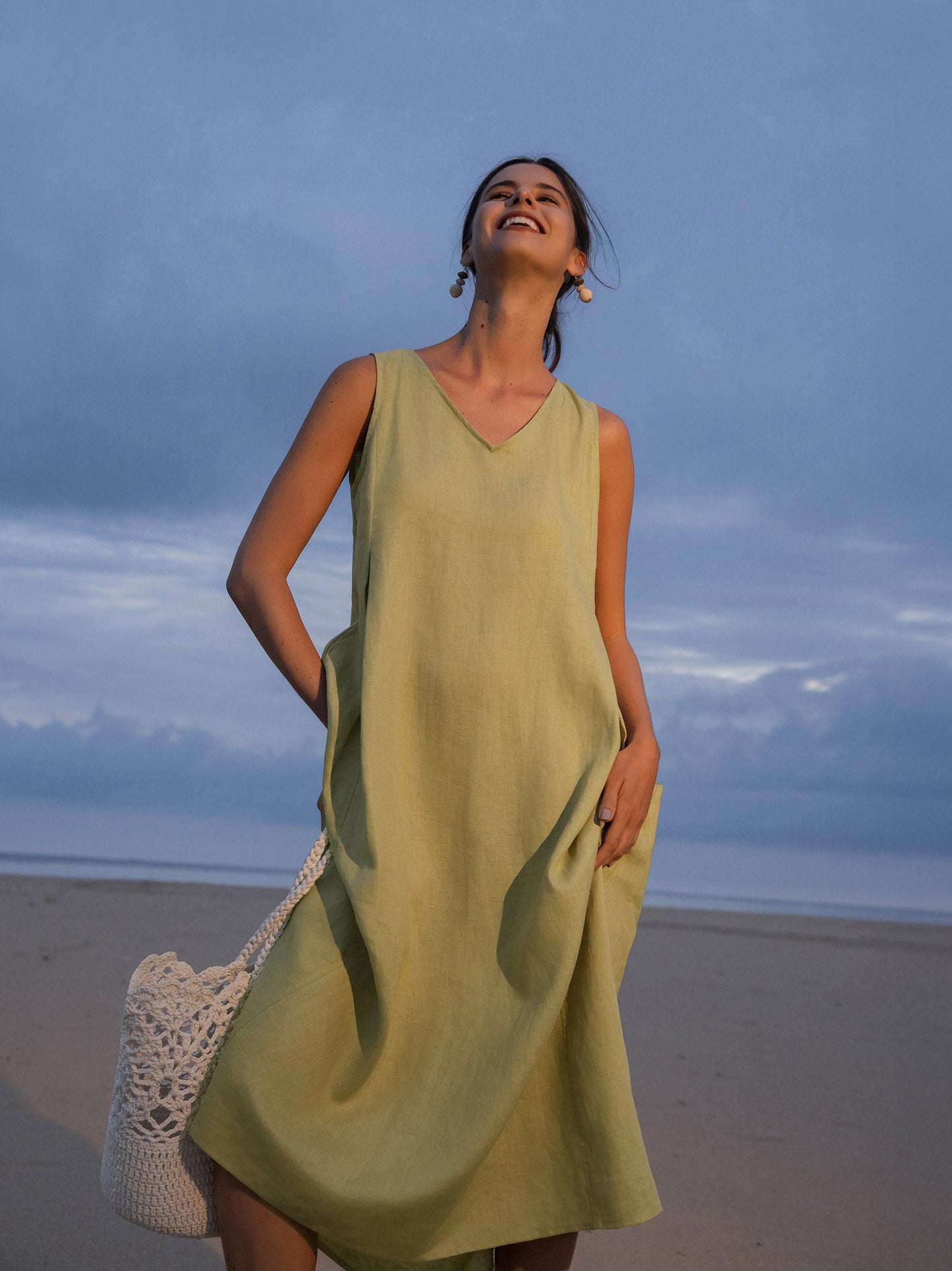100% Linen Sleeveless A-Line Maxi Dress TARA LINTICO