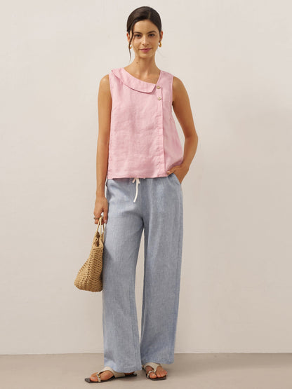 100% Linen Sleeveless Crescent Collar Top KARA
