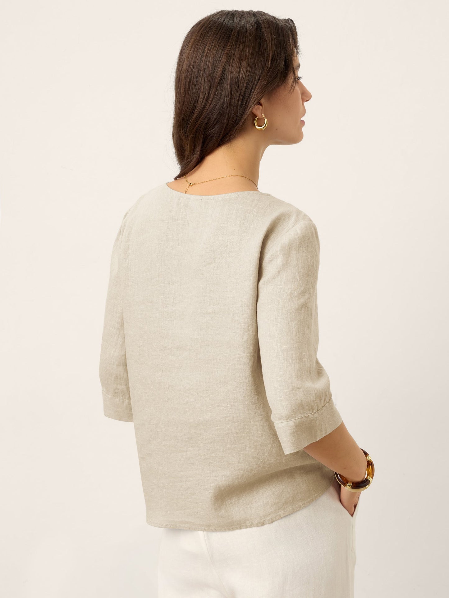 100% Linen Split Neck Inverted Pleat Top TABITHA LINTICO