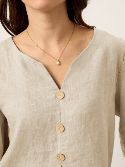 100% Linen Split Neck Inverted Pleat Top TABITHA LINTICO