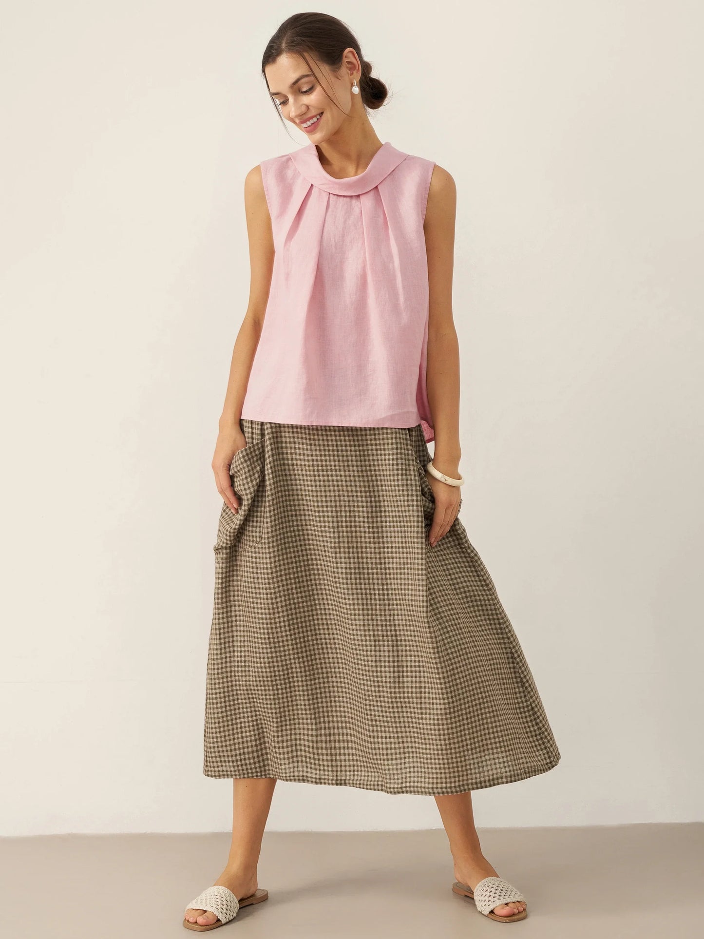 100% Linen Structured Collar Sleeveless Blouse BLAIR