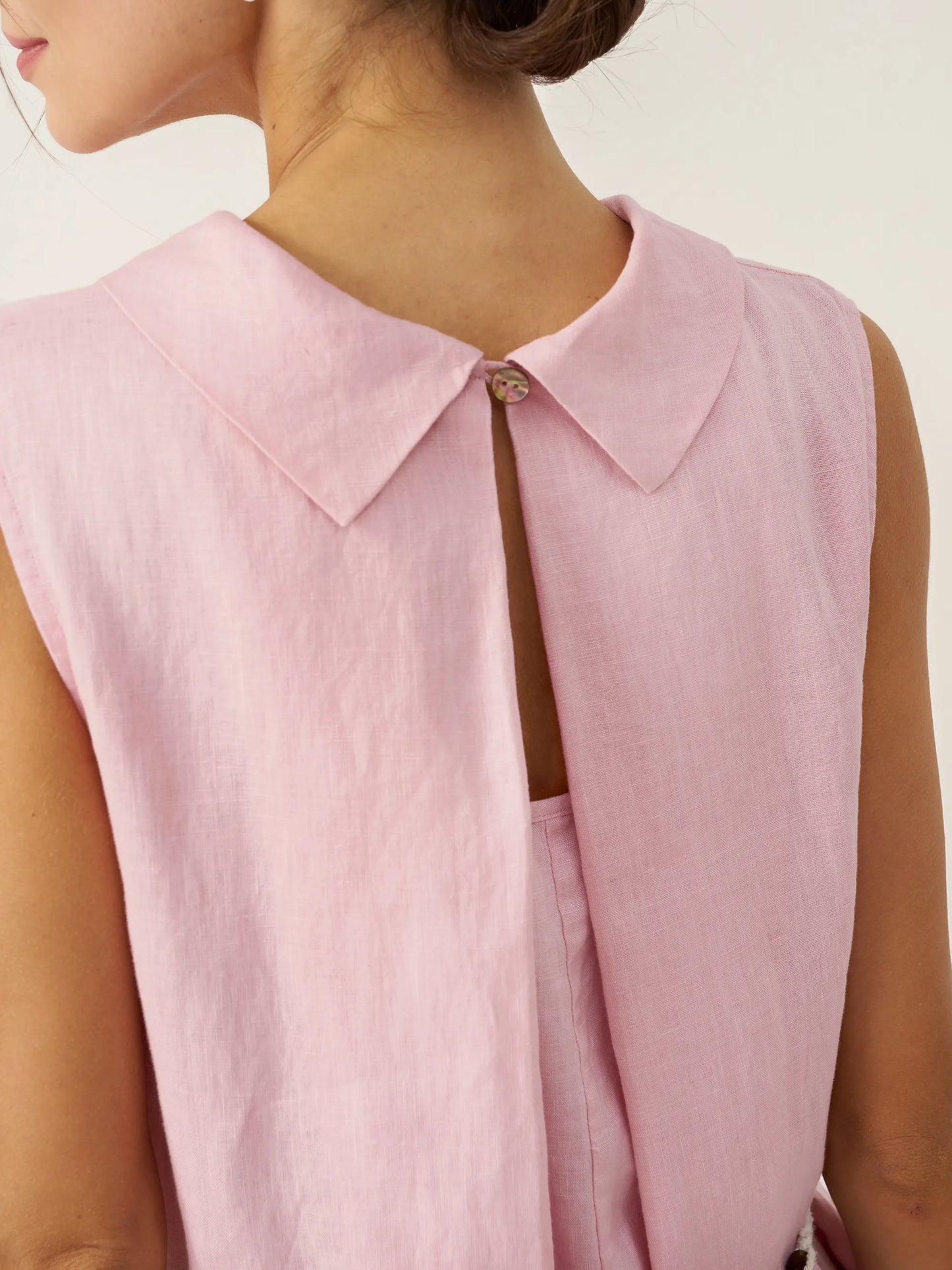 100% Linen Structured Collar Sleeveless Maxi Dress with Belt OPAL