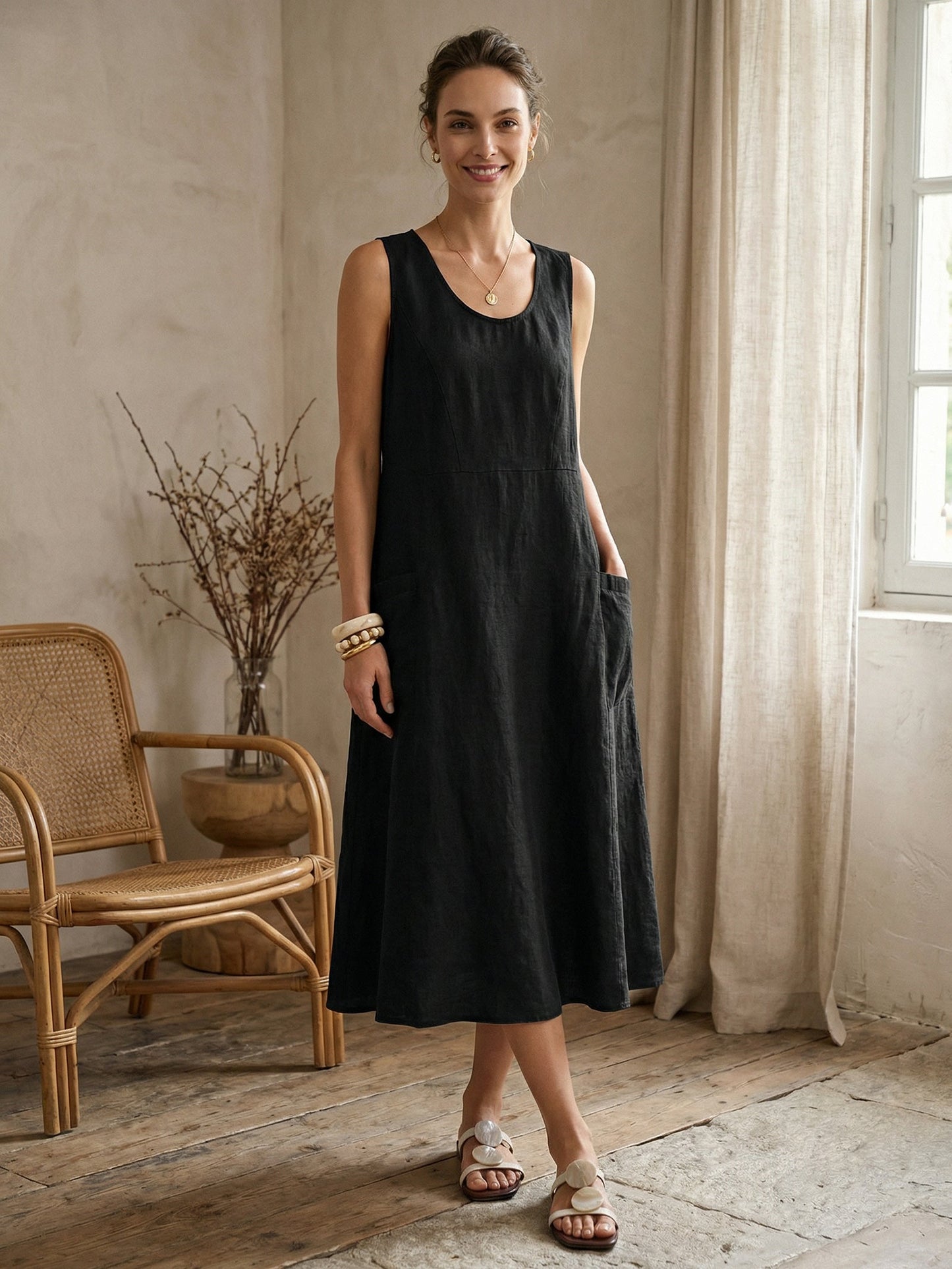 100% Linen Swing Beach Tank Dress GIANA LINTICO