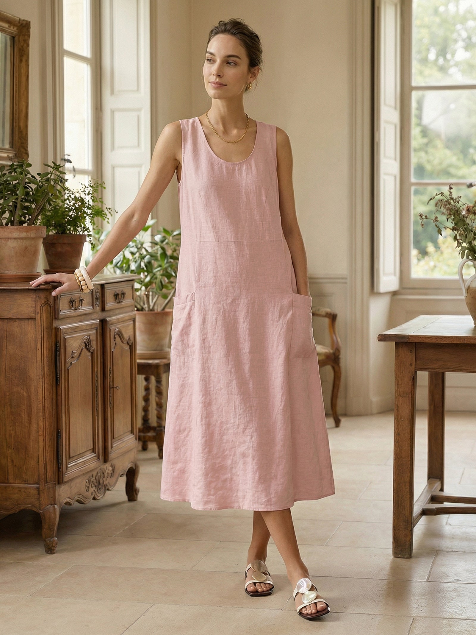100% Linen Swing Beach Tank Dress GIANA LINTICO