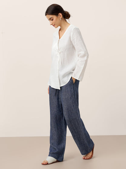 100% Linen Tie Cardigan Top DAKOTA