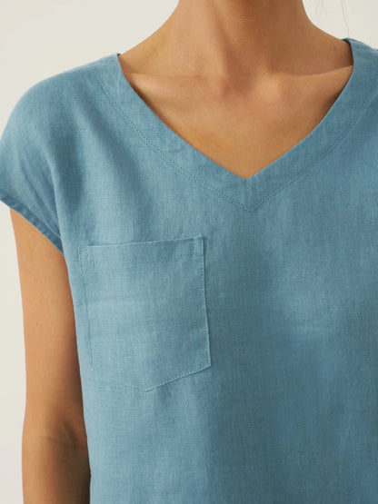 100% Linen V-Neck Cap Sleeve Crop Top FRESSA LINTICO