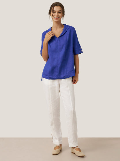 100% Linen V-Neck Short Sleeve Shirt SIERRA LINTICO
