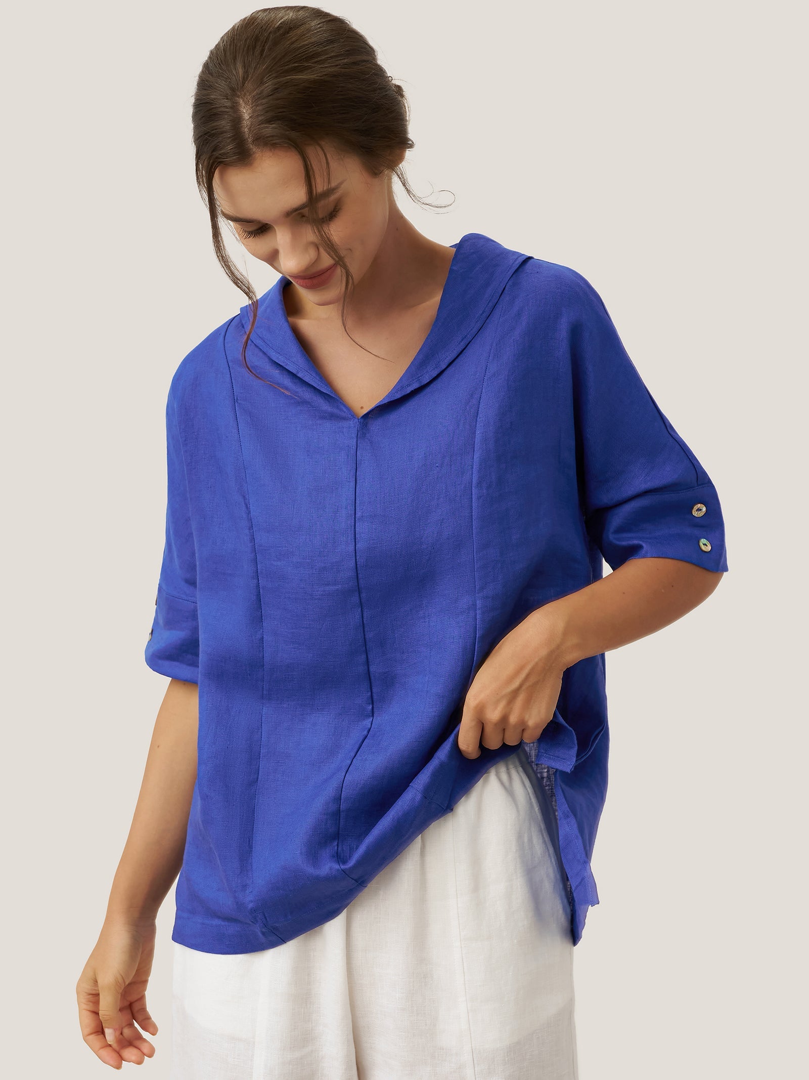100% Linen V-Neck Short Sleeve Shirt SIERRA LINTICO
