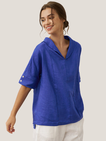 100% Linen V-Neck Short Sleeve Shirt SIERRA LINTICO