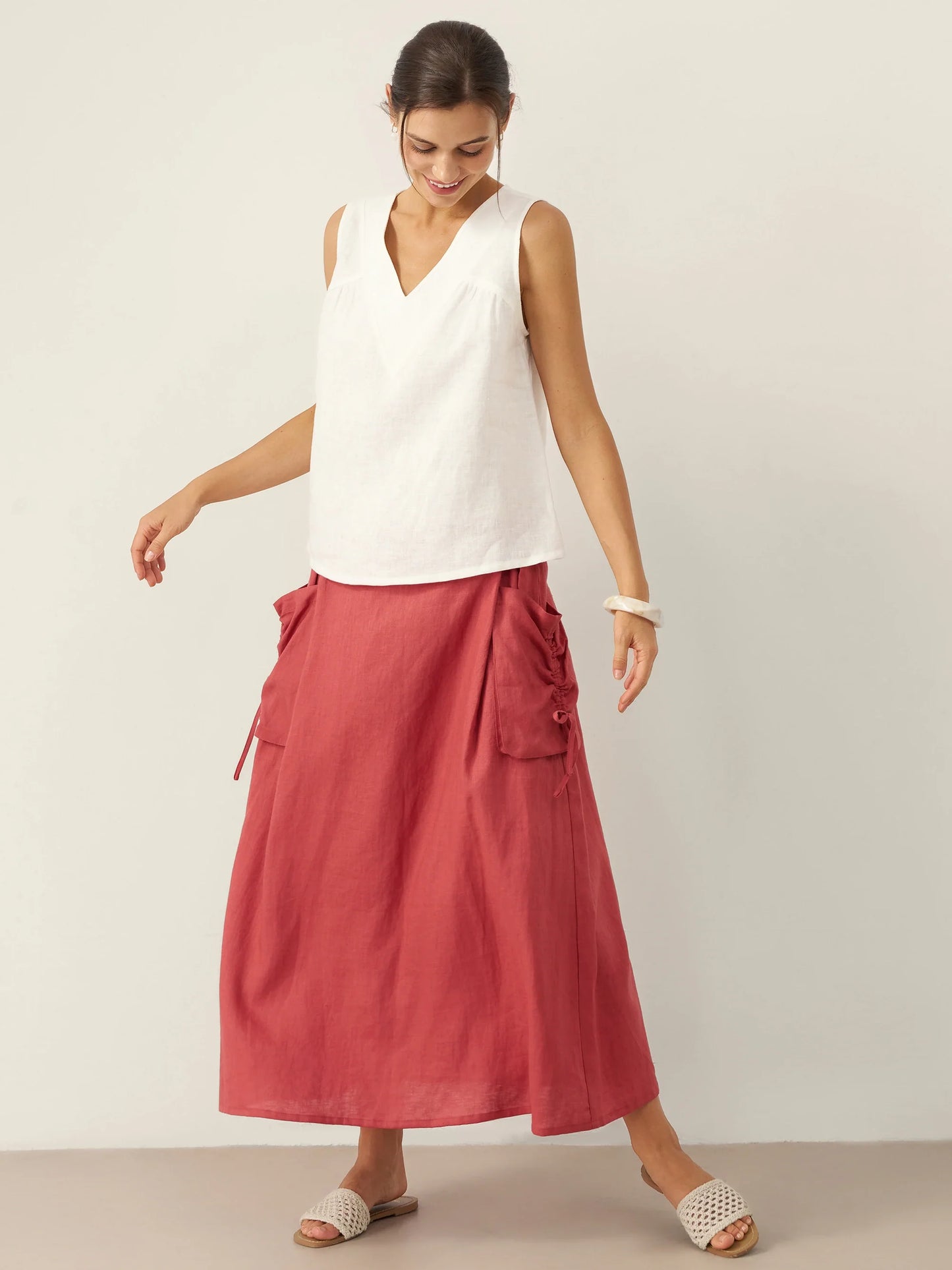 100% Linen V-Neck Sleeveless Tank Top NICOLE LINTICO