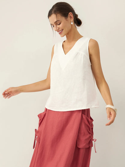 100% Linen V-Neck Sleeveless Tank Top NICOLE LINTICO