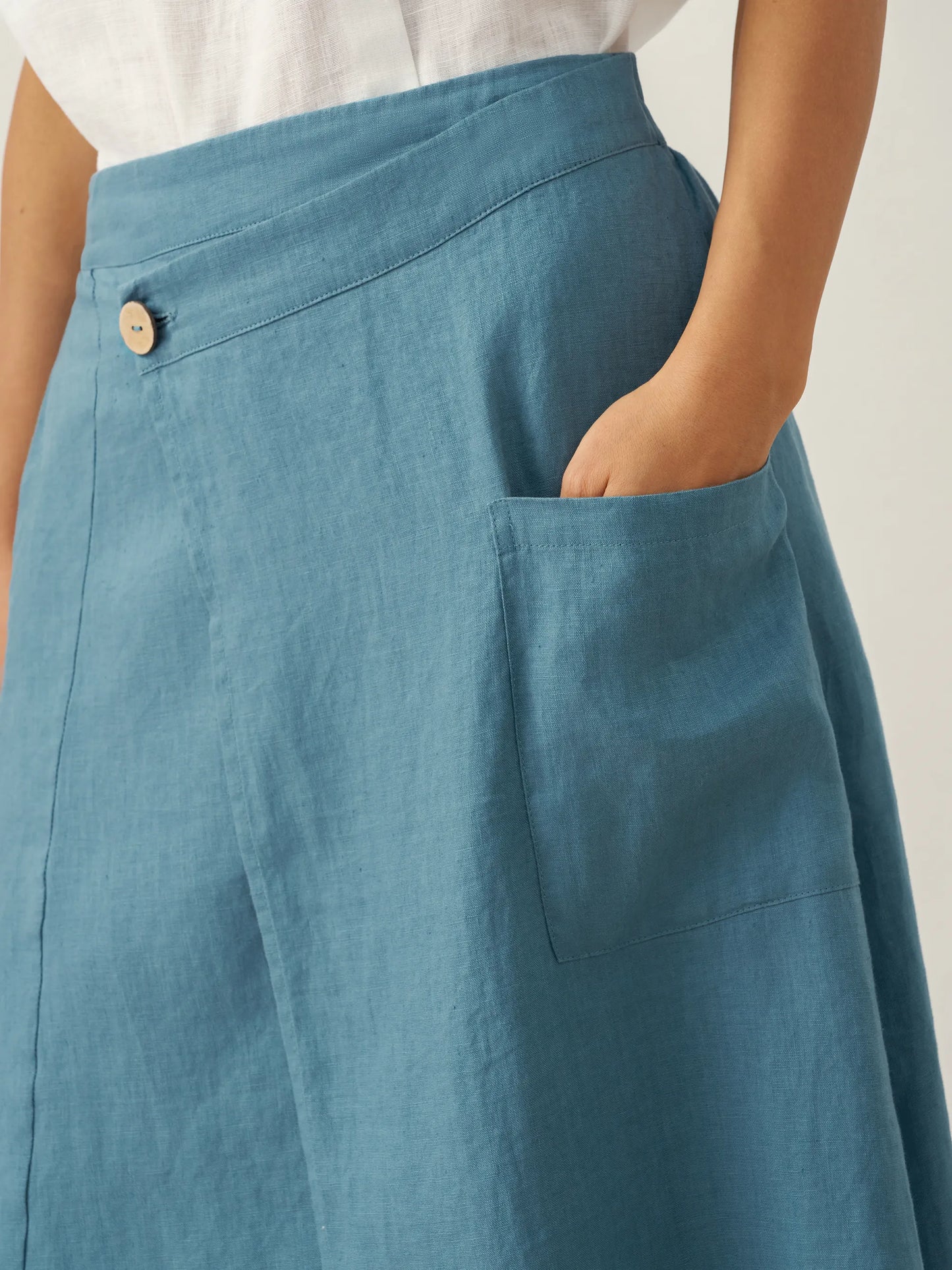 100% Linen Elastic Waist Angled Wrap Skirt FRESSA LINTICO