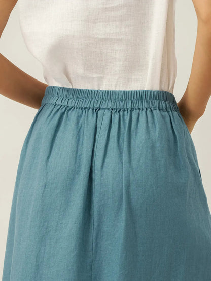 100% Linen Elastic Waist Angled Wrap Skirt FRESSA LINTICO