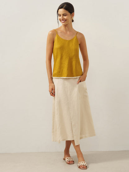 100% Linen Elastic Waist Angled Wrap Skirt FRESSA LINTICO