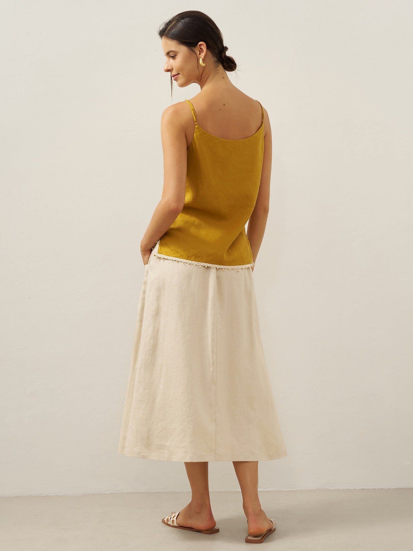 100% Linen Elastic Waist Angled Wrap Skirt FRESSA LINTICO