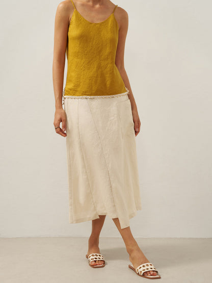 100% Linen Elastic Waist Angled Wrap Skirt FRESSA LINTICO